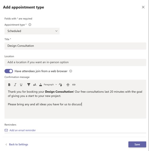 Creating a new Appointment type in Virtual Appointments